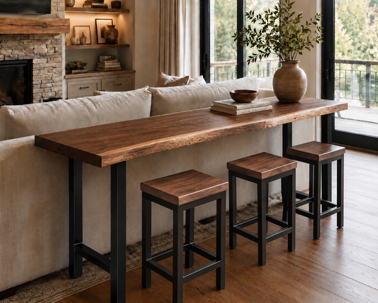 Live Edge Walnut Sofa Table, Bar Table, Bar Height Table, Solid Wood Table with Steel Legs