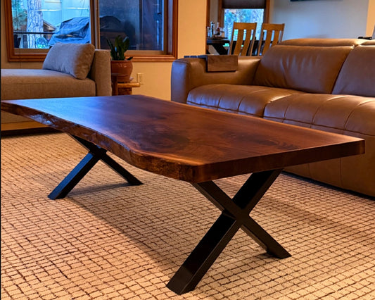 Live Edge Walnut Coffee Table with Steel X Base
