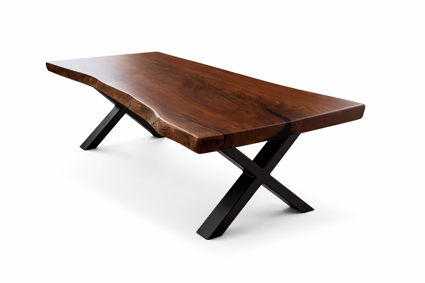 Live Edge Walnut Coffee Table | Solid Wood Living Room Table with Steel X Base, Modern Coffee Table